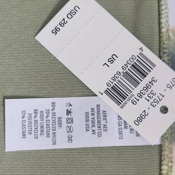 Aerie Green Abstract Print Bikini Bottoms NWTT Size Large Full Coverage Bottoms - Picture 9 of 9